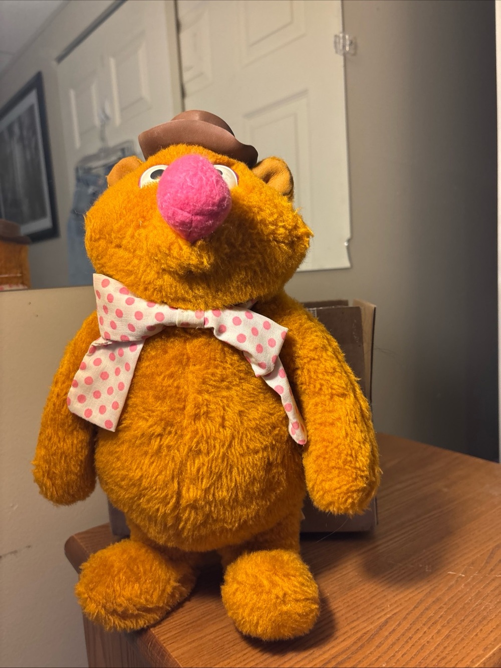 Jim Henson Fozzy bear Toy with Pink Nose and Bow 1976 vintage